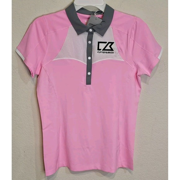Cutter & Buck Tops - Annika Cutter & Buck Womens S/P Pink Gray White Golf Polo Shirt 4 Button